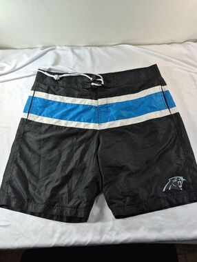 VTG Nike Team Carolina Panthers NFL Board Shorts | Black & Blue Striped XL